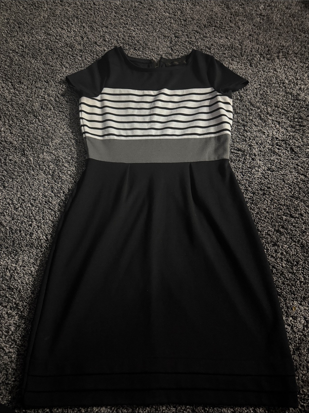 The Limited Black, White & Gray Striped Midi Sheath Dress